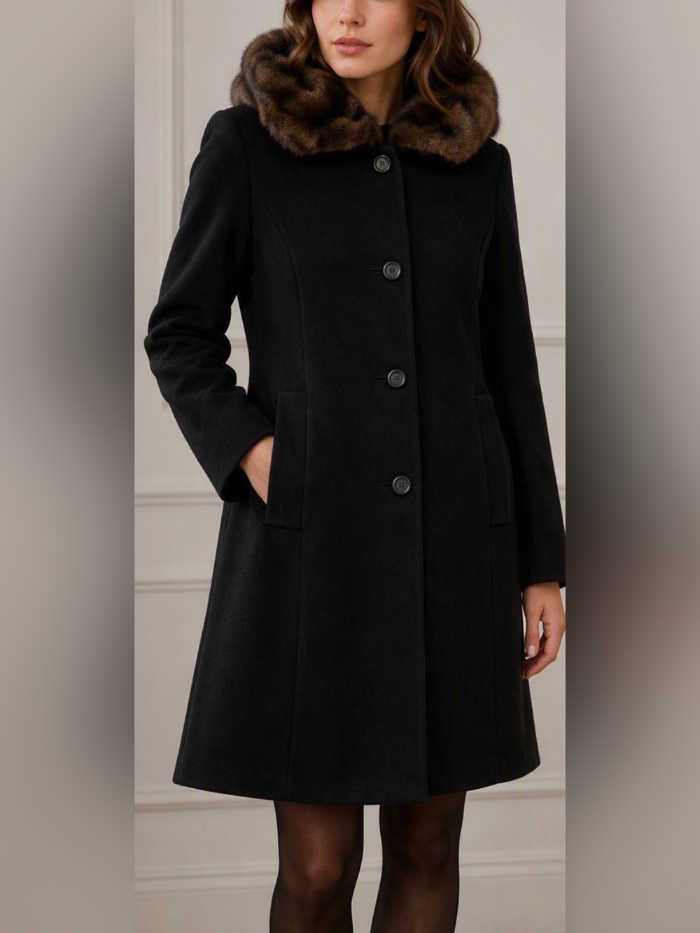 Vintage Bill Blass Wool Coat with Fur Collar | Size 12 | Made in Belarus